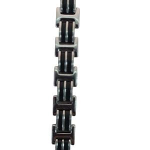 Mens  Band Silver Tone Stainless Steel Black Rubber Link Bracelet